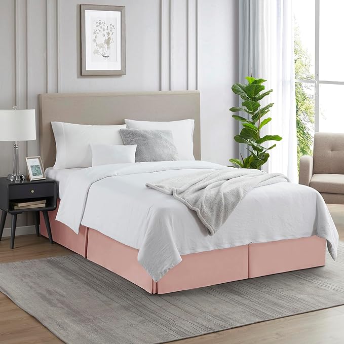 Nestl Peach Beige Twin Bed Skirt - Twin Size Bed Skirt 14 Inch Drop - Brushed Microfiber Bed Skirts - Hotel Quality Pleated Bed Skirt - Shrinkage & Fade Resistant
