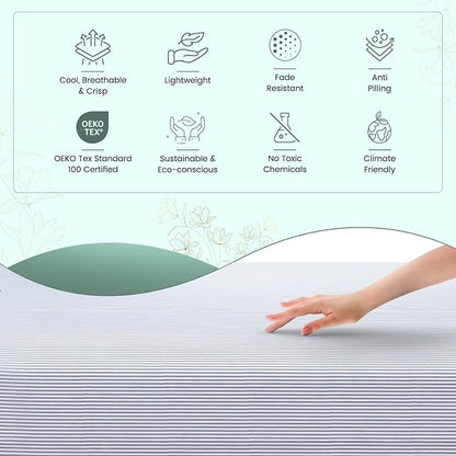 Feather & Stitch Softest 100% Cotton Sheets, 300 Thread Count Percale Weave Bedding, 16" Deep Pocket, Cooling Sheets, Breathable Bed Set, Hotel Premium Quality (Full, Grey Stripe)