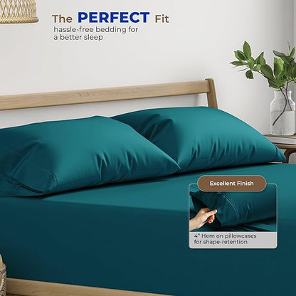Thread Spread 100% Egyptian Cotton King Size Pillow Cases Set of 2 - Luxury 1000 Series Paradise Collection Pillow Cases King Size (Teal), Soft Cooling Hotel Egyptian Cotton Pillowcases