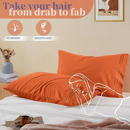 Vonty 2 Pack King Pillow Cases - 20x40 Inch, 1800 Thread Count Microfiber Pillowcases King Size Burnt Orange Pillow Cases Luxury & Soft Embroidered Bed Pillow Covers with Envelope Closure
