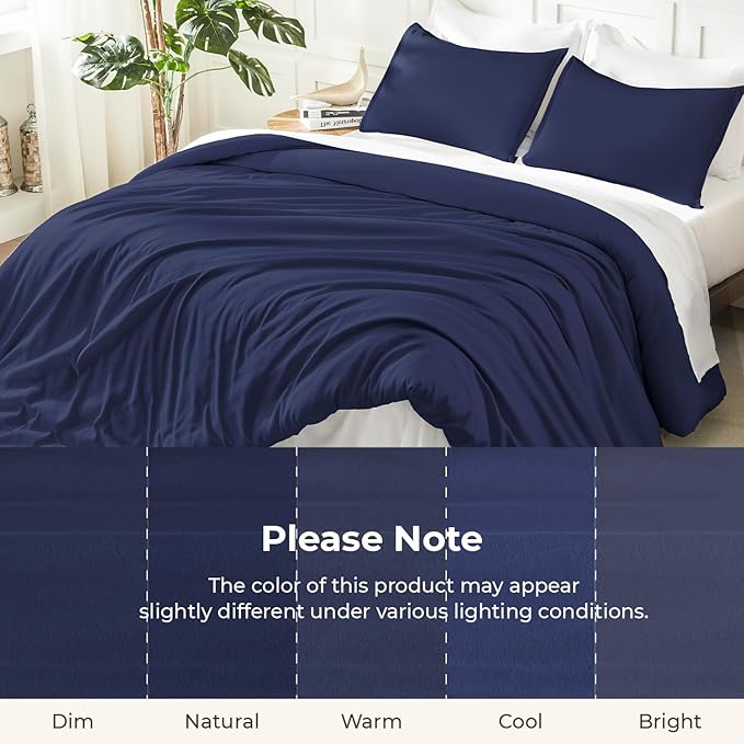 Litanika Navy Blue Twin/Twin XL Comforter Set, 2 Pieces Lightweight Solid Bedding Comforter Set, All Season Fluffy Bed Set (66x90In Comforter & 1 Pillowcase)
