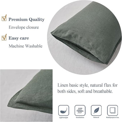 Simple&Opulence 100% Linen Lumbar Pillow Cover 12 x 20 Inches Set of 2 Rectangular Decorative Throw Cushion Cover for Couch Sofa Bed Living Room Office Soft Breathable Farmhouse - Cushing Green