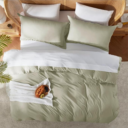 Nestl Light Sage California King Duvet Cover Sets - Soft Double Brushed Cal King Duvet Cover, 3 Piece, with Button Closure, 1 Duvet Cover 104x98 inches and 2 Pillow Shams