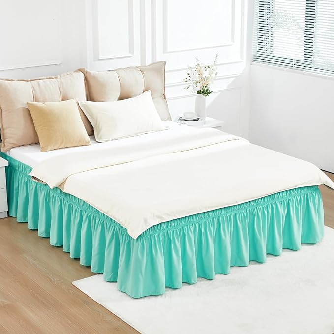 RIMELA Spa Blue Bed Skirt King Size 18 Inch Drop, Elastic Bed Skirting for Bed Base and Frame, Bedding Dust Ruffle Easy to Install, Lightweight Wrap Around Adjustable Bedskirt