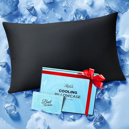 Ice Cooling Pillowcase for Hot Sleepers, Instantly Cool, Stays Cold All Night, Softer Than Silk Pillow Cases, Pillow Covers with Invisible Zipper, Gift for Men & Women - Queen Size, Black (1 Pack)