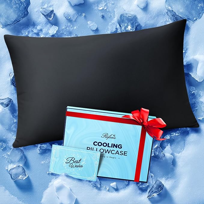 Ice Cooling Pillowcase for Hot Sleepers, Instantly Cool, Stays Cold All Night, Softer Than Silk Pillow Cases, Pillow Covers with Invisible Zipper, Gift for Men & Women - Standard Size, Black (1 Pack)