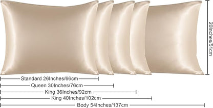 NTBAY Satin Body Pillowcase for Hair and Skin, Luxurious and Silky Pillow case with Envelope Closure, 20x54 Inches, Taupe