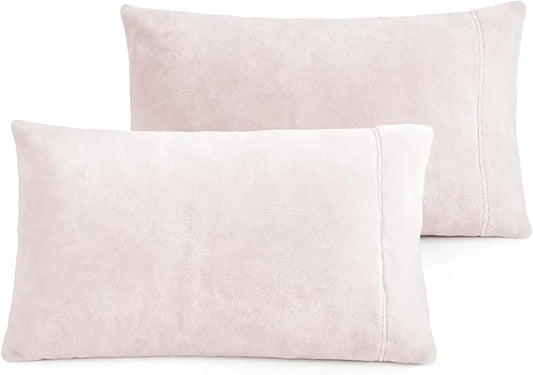 Velvet Pillowcases King Size of 2 Pack, Ultra Soft Breathable King Pillow Cases with Flap Closure for Bed, Luxury Fuzzy Warm Flannel Velvet Pillow Covers, No Insert (King 20x40 in, Light Soft Pink)