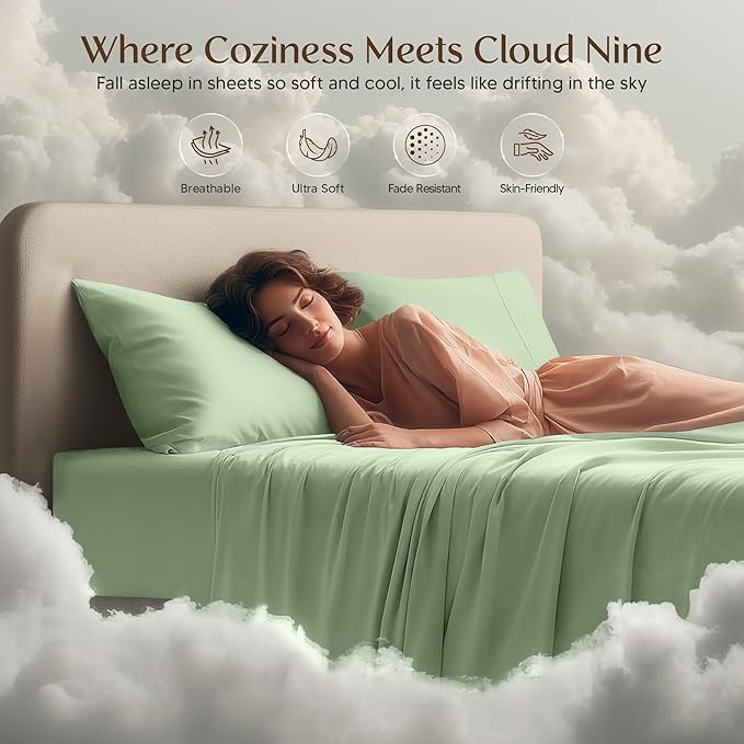 Utopia Bedding California King Sheet Set – 4 Piece Bed Sheets for Cal King Size Bed, Soft and Breathable Microfiber, Includes 1 Fitted Sheet, 1 Flat Sheet and 2 Pillowcases (Sage)