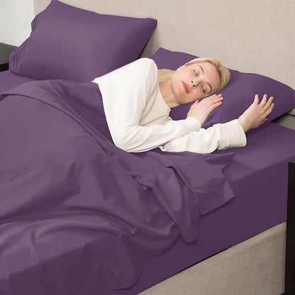 Mejoroom California King Size Sheet Set - Soft Microfiber Bed Sheets,Deep Pocket Fitted Sheet, Breathable, Wrinkle & Fade Resistant - 4 Piece (California King,Purple)