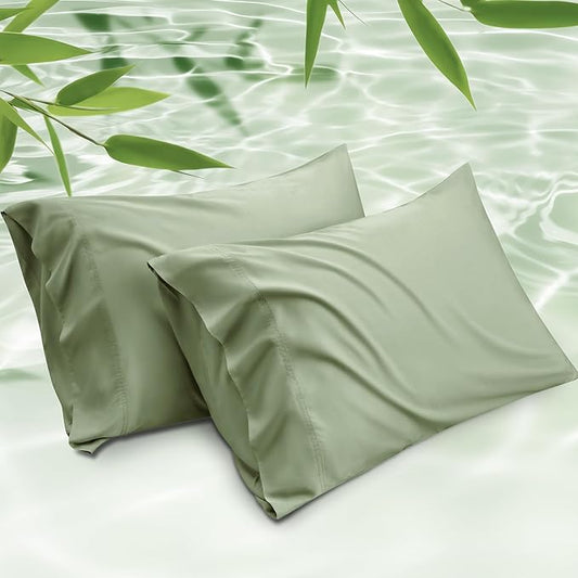 Bedsure King Size Pillow Cases Set of 2, Cooling Pillow Cases King, Rayon Derived from Bamboo Sage Green Pillowcases, PureWoven Silky Soft Bedding Pillow Covers with Envelope Closure, 20x36 Inches