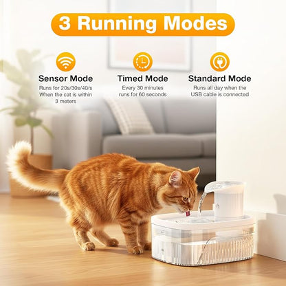 Cat Water Fountain, 85oz/2.5L Large Capacity Cordless Cat Water Fountain | Smart Motion Sensor & Timer Flow,3 Filter Cartridges, Wireless Pet Water Fountains for Cats Indoor (White)