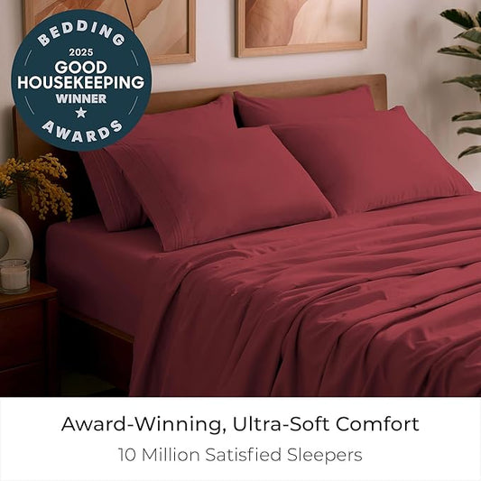 Mellanni Queen Sheet Set - 6-Piece Iconic Collection Bedding, (Including 4 Pillowcases), 16-Inch Deep Pocket, Easy Care, Extra Soft, Cooling Sheets, Brushed Microfiber - Brick Red