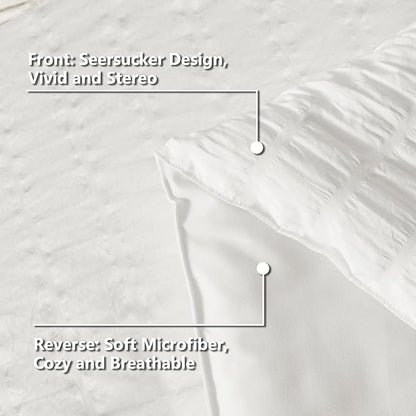 CozyLux Oversized King Comforter Set White Seersucker 7 Pieces 120x98 Bed in a Bag Comforter Set with Sheets, Luxury Soft Bedding Sets with Down Alternative Comforter, Sheets, Pillowcases & Shams