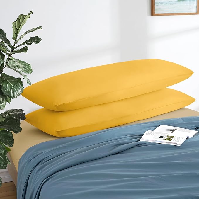 MILVOWOC 2Pcs Brushed Microfiber Body Pillowcases - 20 x 48 Inch, Yellow Pillow Case Set Non Slip Envelope Pillow Cover with Moisture Absorption and Anti-Wrinkle