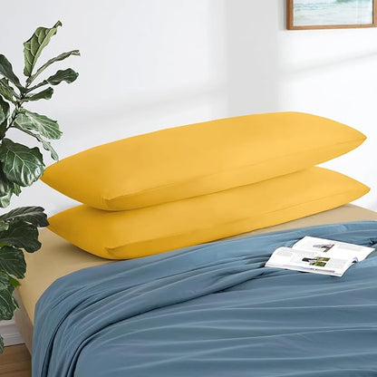 MILVOWOC 2Pcs Brushed Microfiber Body Pillowcases - 20 x 55 Inch, Yellow Pillow Case Set Non Slip Envelope Pillow Cover with Moisture Absorption and Anti-Wrinkle