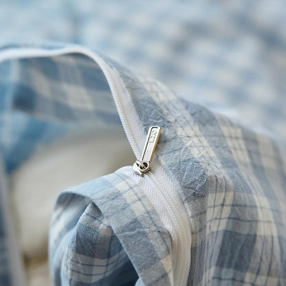 Blue Gingham Duvet Covers Queen Washed Cotton Boho Comforters Cover Queen Size Soft Pattern Checkered Zipper Duvet Cover Set with 2 Pillow Cases Farmhouse Dorm Bedding Set Plaid Duvet Protector