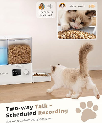 Automatic Cat Feeder with Camera, 1080P HD Video & Night Vision,5G WiFi App Control Timed Pet Feeded, 2-in-1 5L Dog Food Feeder & 3.5L Water Dispener with Removable Stainless Steel Bowl