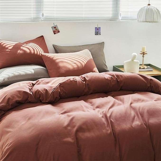 Cottonight Brick Red Comforter Set - California King Marroon Bedding - Solid Modern Cotton Blackish Red Blanket Quilts - Soft Simple 3 Piece Cal King Comforter Set for Women & Men