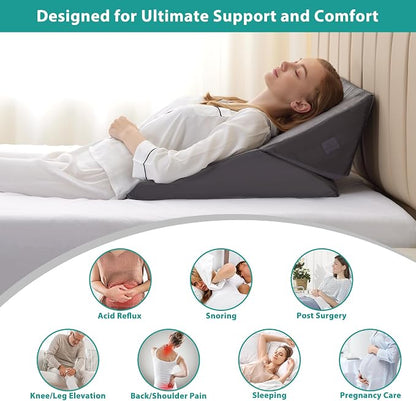 Wedge Pillow for Sleeping, Adjustable 9&12 Inch Foldable Bed Wedge Pillow Set, Orthopedic Memory Foam Triangle Pillows Wedge, 7-in-1 Elevated Pillows for Leg and Back Support, Velvet