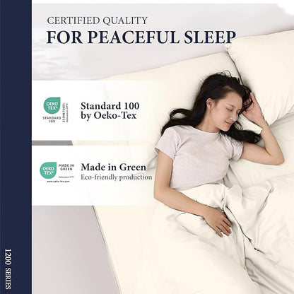 Ashton Sheets 100% Egyptian Cotton Queen Pillow Cases Set of 2 - Luxury 1200 Thread Count Pillow Cases Queen Size (Ivory), Soft, Cooling Hotel Collection Pillowcases, Fits Queen Standard Pillow