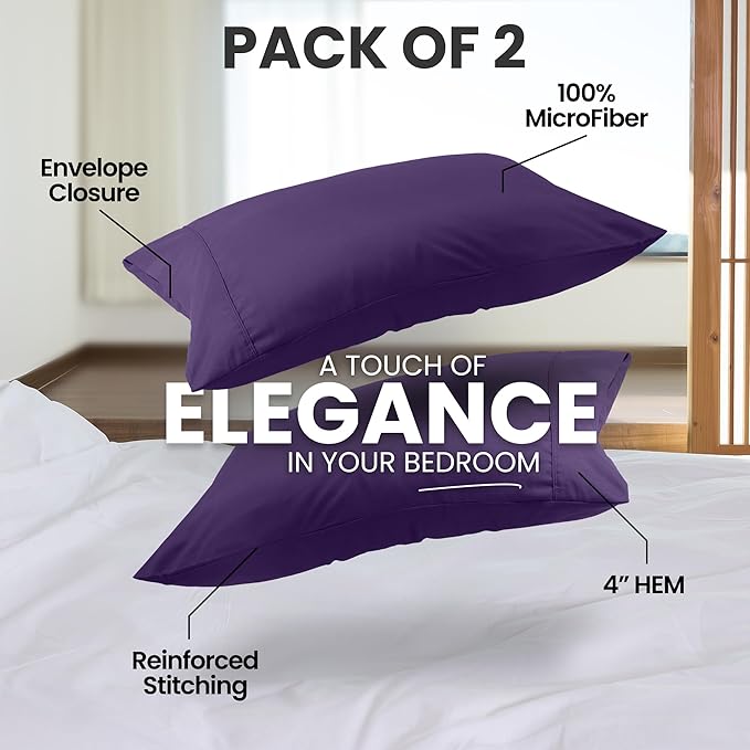 Utopia Bedding Queen Pillow Cases - 2 Pack - Envelope Closure - Soft Brushed Microfiber Fabric - Shrinkage and Fade Resistant Pillow Covers Queen Size 20 X 30 Inches (Queen, Egg Plant)