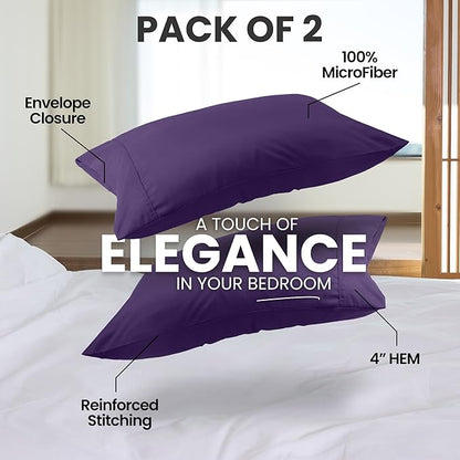 Utopia Bedding Queen Pillow Cases - 2 Pack - Envelope Closure - Soft Brushed Microfiber Fabric - Shrinkage and Fade Resistant Pillow Covers Queen Size 20 X 30 Inches (Queen, Egg Plant)