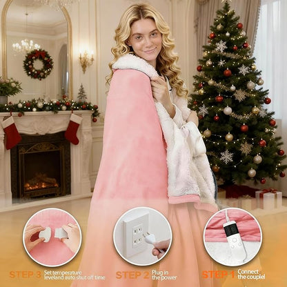 Electric Heated Blanket Throw Size 50''x60''-Control Heating Blanket, Soft & Warm Flannel 10-Level Temperature Control, 8 Hours Auto Off, Rapid Heating & Overheat Protection
