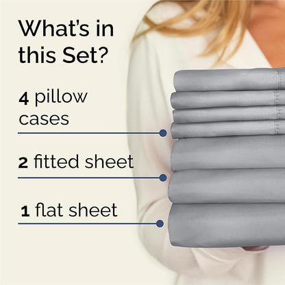 Split King 7 Piece Sheet Set - Comfy Breathable & Cooling - Soft Hotel Luxury Bedding Set with 8-16 Inch Deep Pockets - 1 Flat & 2 Fitted Sheet & 4 Pillowcases - Wrinkle Free & Easy Care - Steel Blue