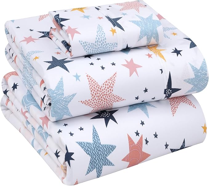 RUVANTI 100% Cotton Sheets – Twin Size Percale Bedding, Cooling & Breathable Floral Design, Durable with a Crisp, Soft & Comfortable Feel, 16" Deep Pocket, 3-Piece Set, Fault Star