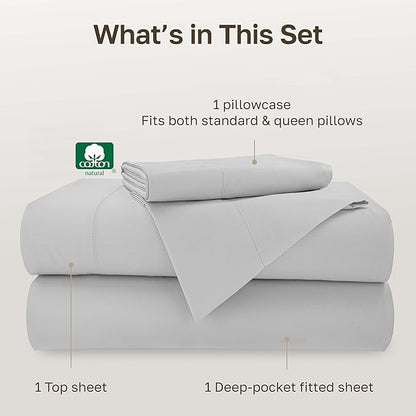 California Design Den Twin XL Bed Sheet Set, Soft 100% Cotton Sheets, Deep Pocket Twin XL Sheet Sets, 500 Thread Count Sateen, Premium Quality Sheets Set, Twin XL Sheets - Light Grey