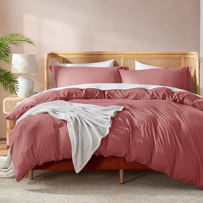 Nestl Pink Clay Duvet Cover Full Size - Soft Double Brushed Full Size Duvet Cover Set, 3 Piece, with Button Closure, 1 Duvet Cover 80x90 inches and 2 Pillow Shams