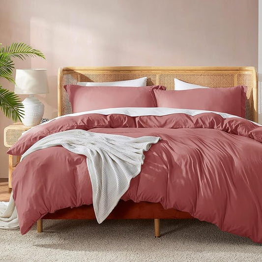 Nestl Pink Clay California King Duvet Cover Sets - Soft Double Brushed Cal King Duvet Cover, 3 Piece, with Button Closure, 1 Duvet Cover 104x98 inches and 2 Pillow Shams