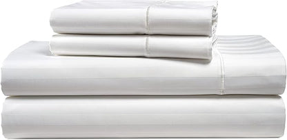 LANE LINEN Striped Sheets Set - 100% Egyptian Cotton 4 Piece Bed for King Size Hotel Bedding & Pillowcases 16" Deep Pocket (Fits Upto 17" Mattress) White