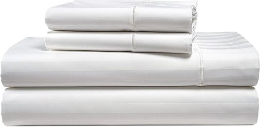 LANE LINEN Striped Sheets Set - 100% Egyptian Cotton 4 Piece Bed for King Size Hotel Bedding & Pillowcases 16" Deep Pocket (Fits Upto 17" Mattress) White