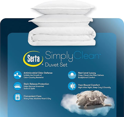 SERTA Simply Clean Ultra Soft Hypoallergenic Solid 3 Piece Comforter Set, Full/Queen, Khaki