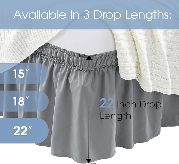 FreshCulture Full Bed Skirt, Elastic Wrap Around Bed Skirt Full Bed, Easy Fit with 22-Inch Tailored Drop, Hotel Quality Dust Ruffle for Full Size Bed, Bed Skirt Full Size (Dark Grey)