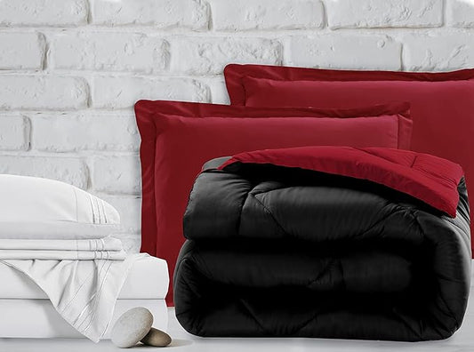 Elegant Comfort 7-Piece Bed-in-a-Bag Comforter & Sheet Set - Luxury 1500 Thread Count Full Size, Cozy Sheets and Comforter, Wrinkle and Stain Resistant, Black/Burgundy
