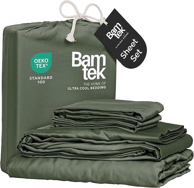Viscose Bamboo Sheets - Cal King Sheet Set 4PC - Cooling Sheets for Hot Sleepers with Moisture Wicking Technology - Silky Soft 18 Inch Deep Pocket - Moss 72"x84"
