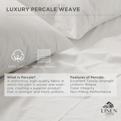Linen Home 100% Cotton Percale Pillowcases Queen Size, White, 2 Pieces of Pillow Case, Crisp and Cool Strong Bed Linen, 20 inches X 30 inches