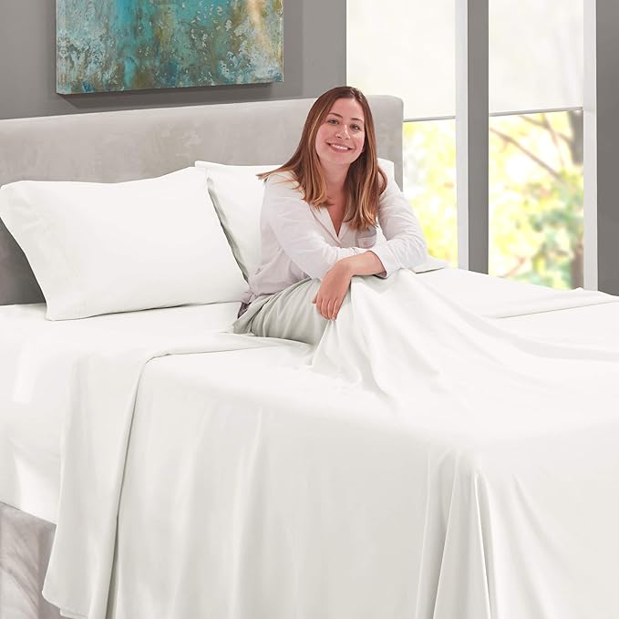 Nestl King Size Sheet Set, 4 Piece Extra Deep Pocket (18-24 inches), Microfiber, Hotel Luxury, Soft, Breathable, Wrinkle-Free, Easy to Care, White