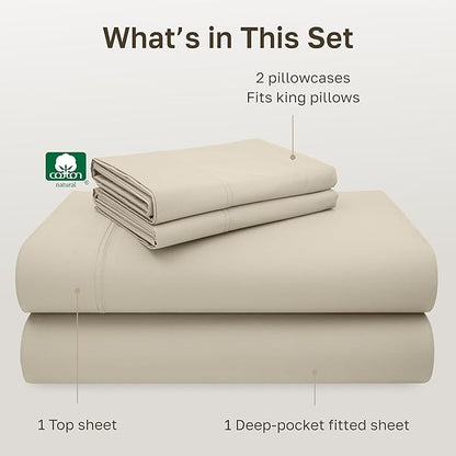 California Design Den King Size Sheets Set - 600 Thread Count, 100% Cotton Sateen, Deep Pocket King Sheet Set, Soft and Durable Bedding - Beige