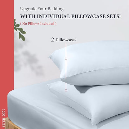 Ashton Sheets 100% Egyptian Cotton Queen Pillow Cases Set of 2 - Luxury 1200 Thread Count Pillow Cases Queen Size (Light Blue), Soft, Cooling Hotel Collection Pillowcases, Fits Queen Standard Pillow
