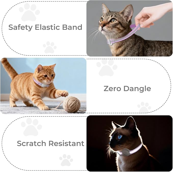 AirTag Cat Collar, Ultra Elastic Cat Tracker Collar (Reflective Violet) | Compatible with Apple Air Tag Holder, Lightweight, Scratch Resistant, Stepless Adjustable Pet Tracking Collars for Cat Kitten