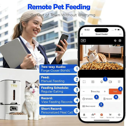 Automatic Cat Feeder with 2 Camera for 2 Cats, 7L Large Food Dispenser | Multiple Cats Household | Timed Cat Feeder | Two-way Voice | Separation Anxiety | Weight / Diet Control | 5G WiFi APP Control