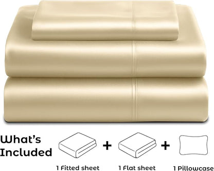 Satin Sheets Twin [3-Piece, Ivory] Hotel Luxury Silky Bed Sheets - Extra Soft 1800 Microfiber Sheet Set, Wrinkle, Fade, Stain Resistant - Deep Pocket Fitted Sheet, Flat Sheet, Pillow Cases