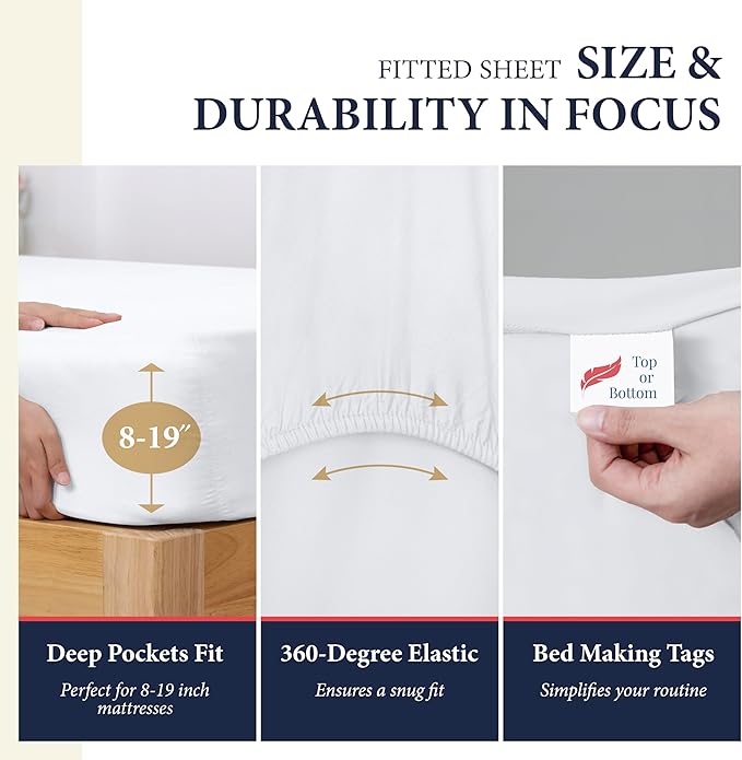 Ashton Sheets 100% Egyptian Cotton Sheets California King Size Bed Set - 4 PC 1200 Luxury High Thread Count White Egyptian Cotton Cal King Sheet Set, Silky Soft, Cooling, Sateen, 17" Deep Pocket