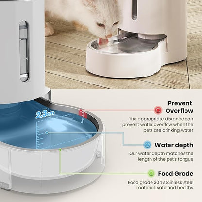 CZPET Dog Water Bowl Dispenser with Stainless Steel Bowl (8L+Filter,White) | With Stainless Steel Bowl Gravity Waterer, Large Capacity and Drinking Area Noise-Free for Pets