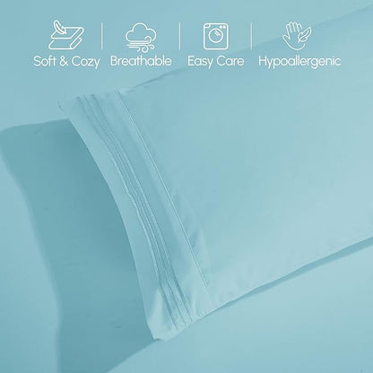 Elegant Comfort Luxurious 1500 Premium Hotel Quality Microfiber Three Line Embroidered Softest 5-Piece Bed Sheet Set, Wrinkle and Fade Resistant, Split King, Aqua