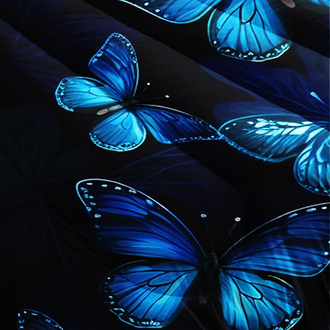 Dream Blue Butterfly Comforter Set Queen Size,Boho Bedding Comforter Sets for Kids Boys Girls Bedroom Decor Aesthetic,Animal Themed Bedding Soft Fluffy Comforter Sets with 2 Pillowcases.